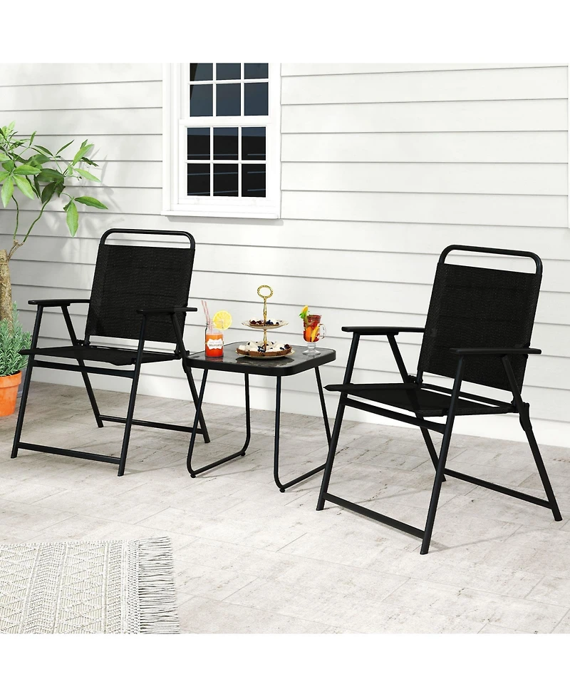 Gymax 3-Piece Patio Furniture Set Folding Fabric Chairs and Marble-Like Top Coffee Table