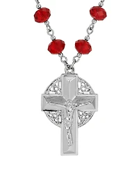 Symbols of Faith Silver-Tone Crucifix Siam Bead Chain 16" + 3" Necklace