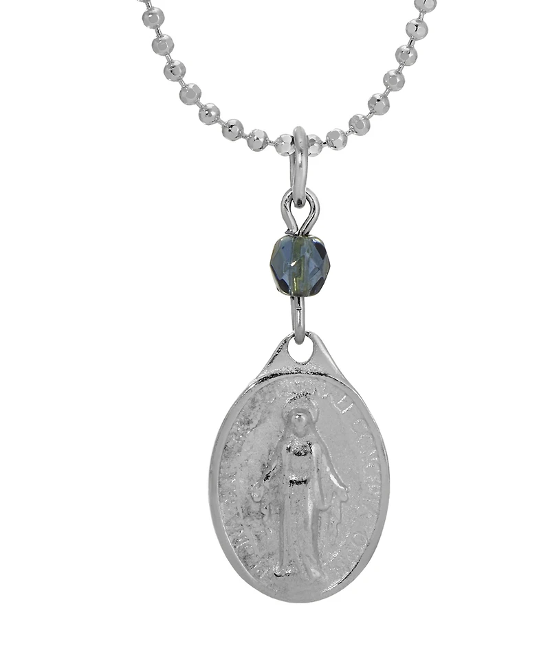 Symbols of Faith Silver-Tone Oval Miraculous Medal Charm Red Bead 16" Necklace
