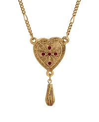Symbols of Faith Gold-Tone Heart Red Crystal Cross Bead Drop 18" Necklace