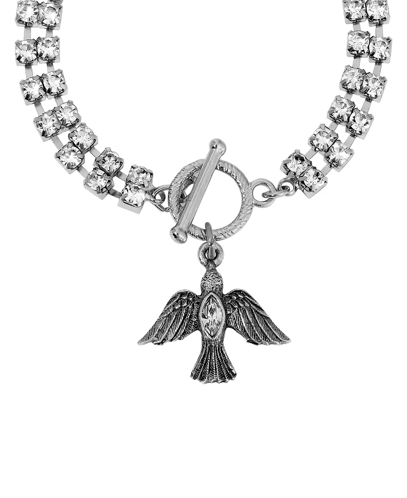 Symbols of Faith Silver Tone Clear Crystal Dove Charm Bracelet