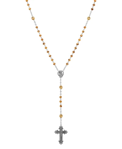 Symbols of Faith Silver-Tone Brown Beaded Crucifix Rosary