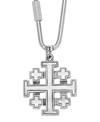 Symbols of Faith Silver Tone Black Jerusalem Cross Key Chain