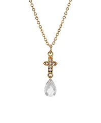 Symbols of Faith Gold-Tone Cross with Clear Crystals Clear Briolette Drop 16" Necklace