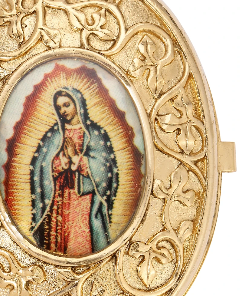 Symbols of Faith Gold Tone Our Lady of Guadalupe Decal Oval Pill Box