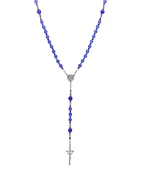 Symbols of Faith Silver-Tone Blue Bead Virgin Mary Crucifix Rosary