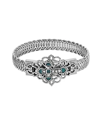 Symbols of Faith Silver Tone Green Enamel Cross Bracelet