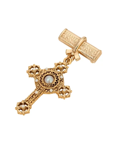 Symbols of Faith Gold Tone Center Pearl Cross Pin