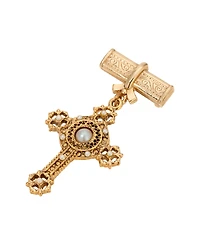 Symbols of Faith Gold Tone Center Pearl Cross Pin