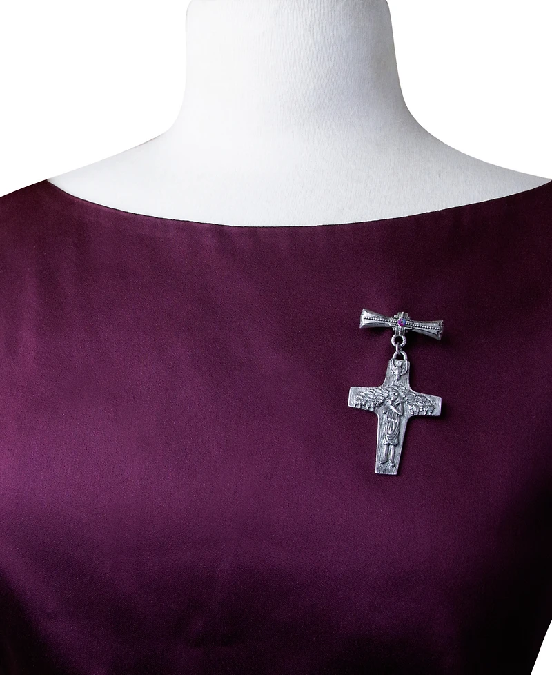 Symbols of Faith Pewter Tone Siam Red Stone Pope Francis Cross Pin
