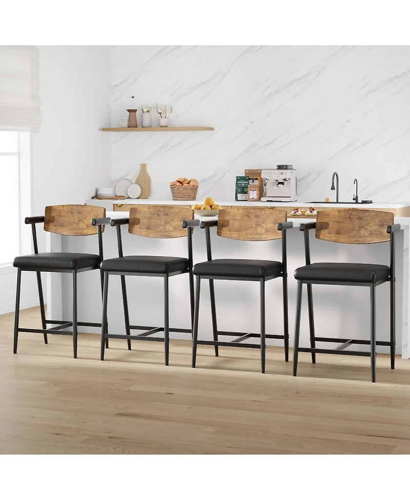 gaomon Set of 2 Counter Stools with Armrest, Upholstered Seat and Wood Back