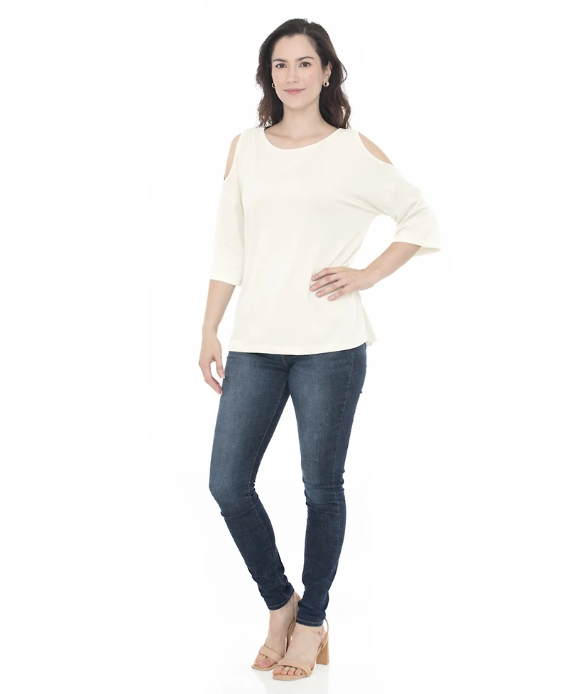 White Mark Women's Casual Cold Shoulder Pullover Top