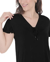 White Mark Women's V-Neck Tie Front Flutter-Sleeve Shift Dress