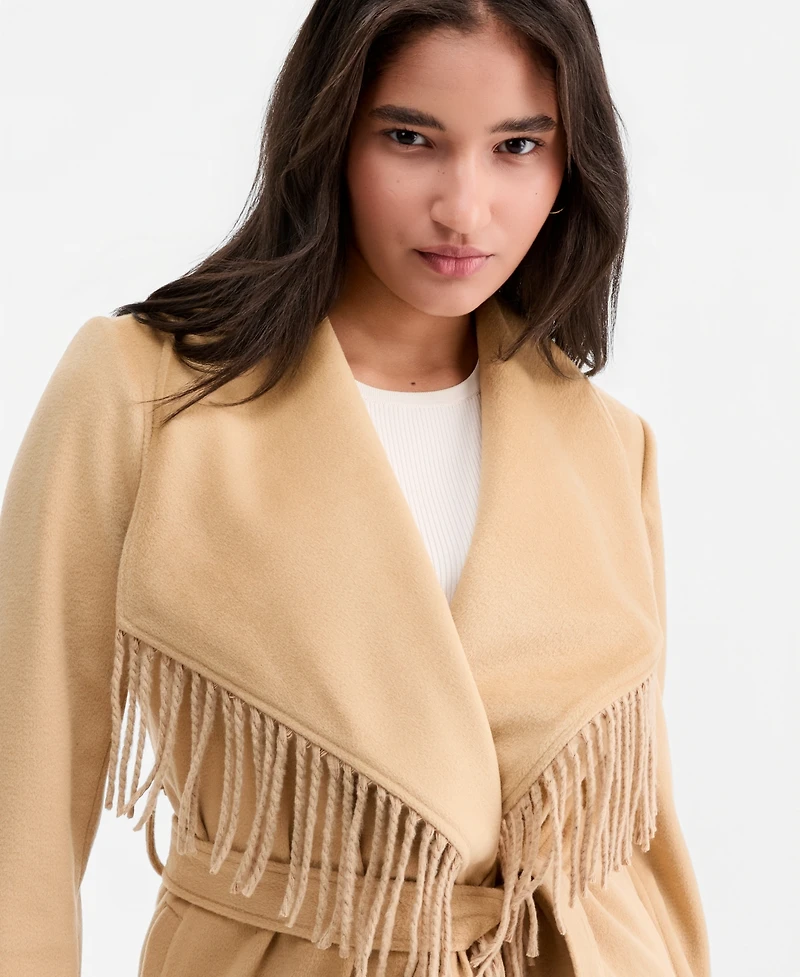 CoffeeShop Women's Fringe-Trim Tie-Belt Wrap Coat
