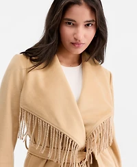 CoffeeShop Women's Fringe-Trim Tie-Belt Wrap Coat
