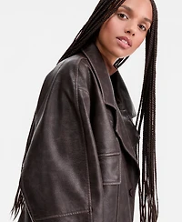 CoffeeShop Women's Asymmetric-Button-Front Faux-Leather Coat