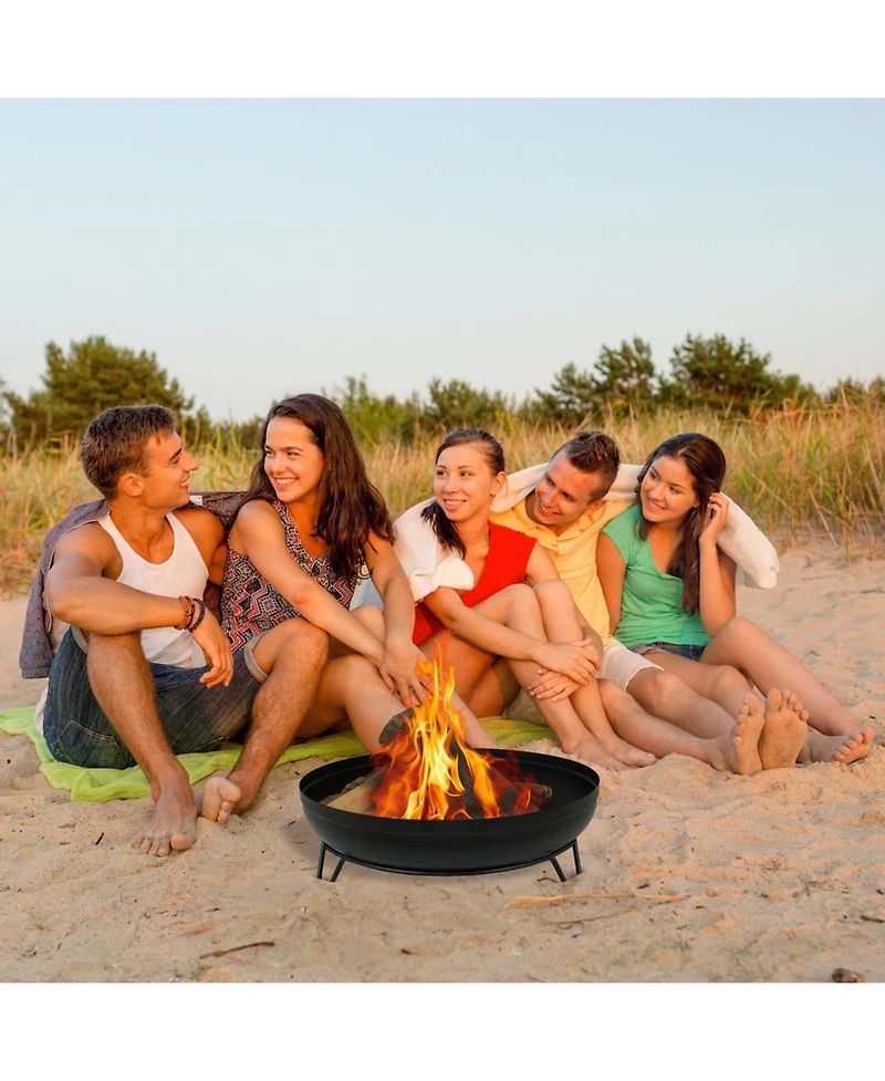 Outdoor Camping or Backyard Steel with Heat-Resistant Finish Fire Pit Bowl on Stand - 23" - Black