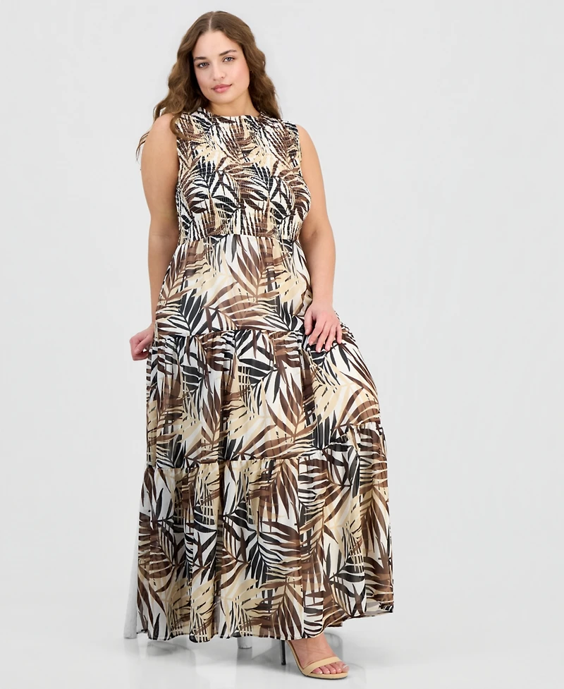Anne Klein Plus Smocked-Waist Tiered Dress
