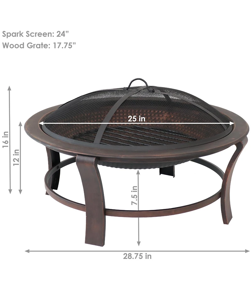 Outdoor Portable Camping or Backyard Elevated Round Fire Pit Bowl with Stand, Spark Screen, Wood Grate, and Log Poker - 29" - Bronze