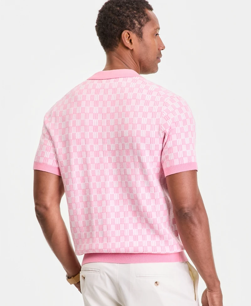 Club Room Men's Geometric Jacquard Short-Sleeve Sweater Polo Shirt, Macy's Exclusive - Tedd Box Geo Knit