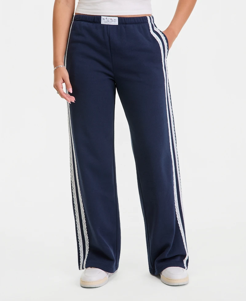 Love Tribe Juniors' Lace-Stripe Jersey Pull-On Pants