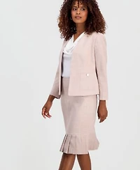 Kasper Womens Collarless Open Front Jacket Pleated Hem Pencil Skirt