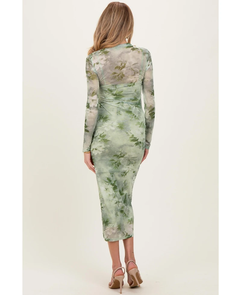 Pinkblush Maternity Light Olive Floral Mesh Overlay Maxi Dress