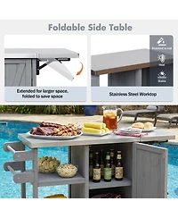 sumyeg Foldable Outdoor Kitchen Island Cart with Lockable Wheels, Storage Cabinet and Towel Rack