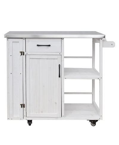 sumyeg Outdoor Kitchen Island Fir Wood Prep Station Cart with Stainless Top, Storage, Towel and Spice Racks