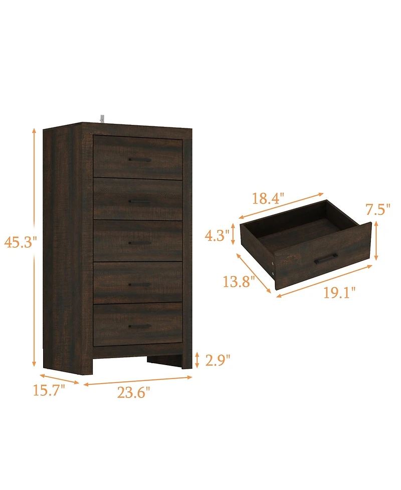 Famapy 5-Drawer Tall Dresser for Bedroom, Wooden Chest of Drawers with Deep Storage for Living Room
