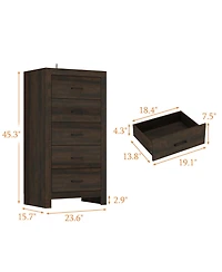 Famapy 5-Drawer Tall Dresser for Bedroom, Wooden Chest of Drawers with Deep Storage for Living Room