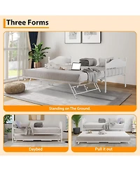 gaomon Twin Metal Daybed with Foldable Trundle, Space-Saving Sofa Bed with Heavy-Duty Steel Slats