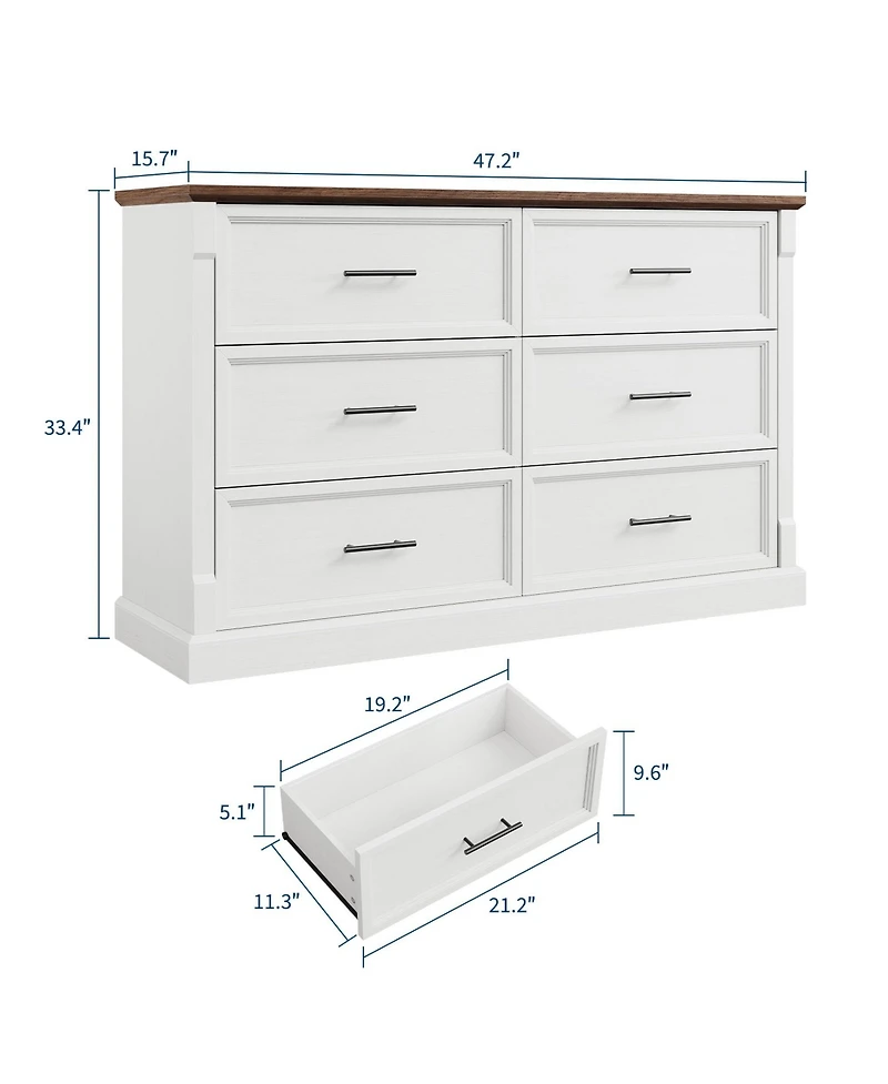 gaomon 6 Drawer Dresser for Bedroom, Farmhouse Large Chest of Drawers with Metal Handles