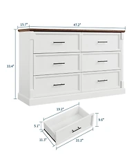 gaomon 6 Drawer Dresser for Bedroom, Farmhouse Large Chest of Drawers with Metal Handles
