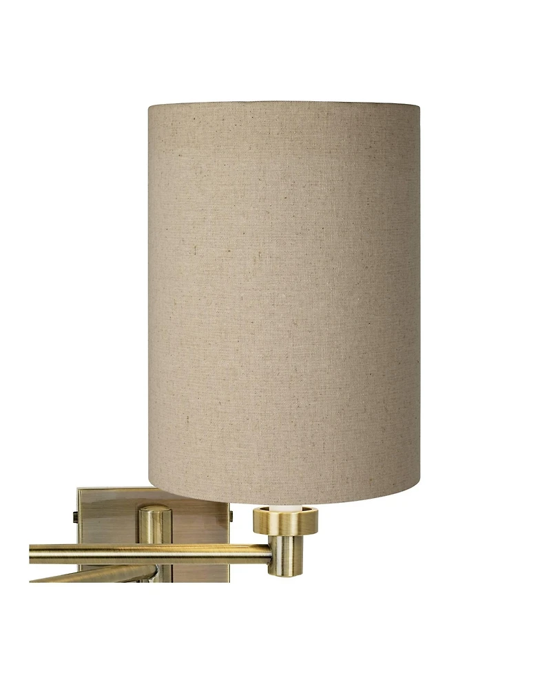 Barnes and Ivy Modern Swing Arm Wall Lamp Plug-In Light Fixture Cotton Blend Cylinder Shade for Bedroom Reading
