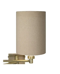 Barnes and Ivy Modern Swing Arm Wall Lamp Plug-In Light Fixture Cotton Blend Cylinder Shade for Bedroom Reading