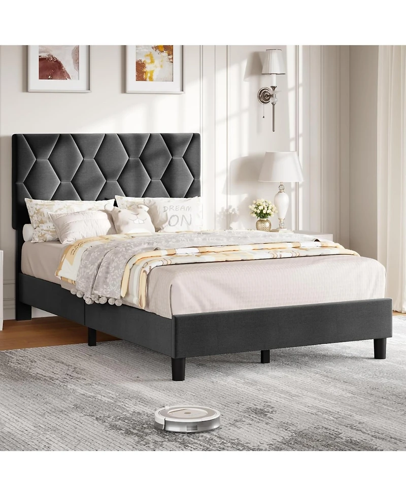 gaomon Twin Upholstered Bed Frame with Headboard, Platform Design with Wood Slats