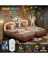gaomon Twin Smart Led Bed Frame with Velvet Headboard, Upholstered Platform