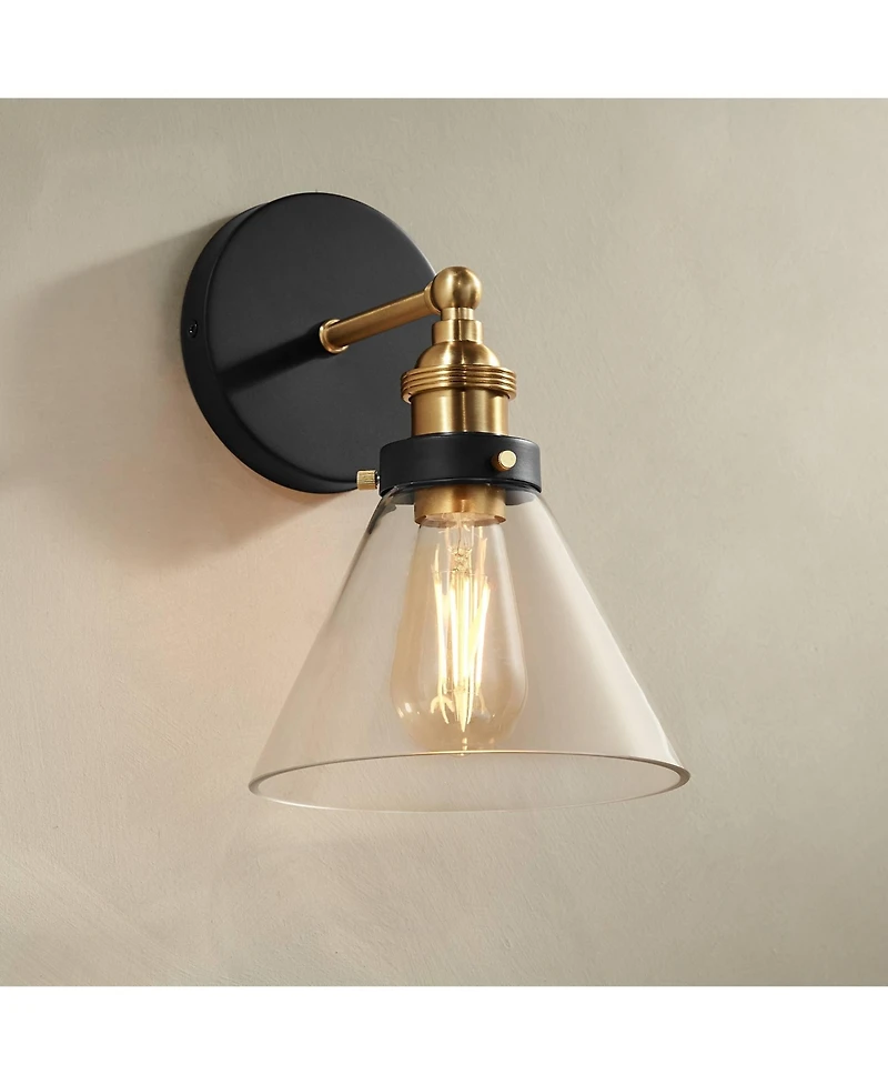360 Lighting Burke Industrial Modern Wall Light Sconce Warm Brass Hardwire 7 1/4" Fixture Led Clear Glass for Bedroom Bathroom Vanity Reading