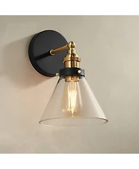 360 Lighting Burke Industrial Modern Wall Light Sconce Warm Brass Hardwire 7 1/4" Fixture Led Clear Glass for Bedroom Bathroom Vanity Reading