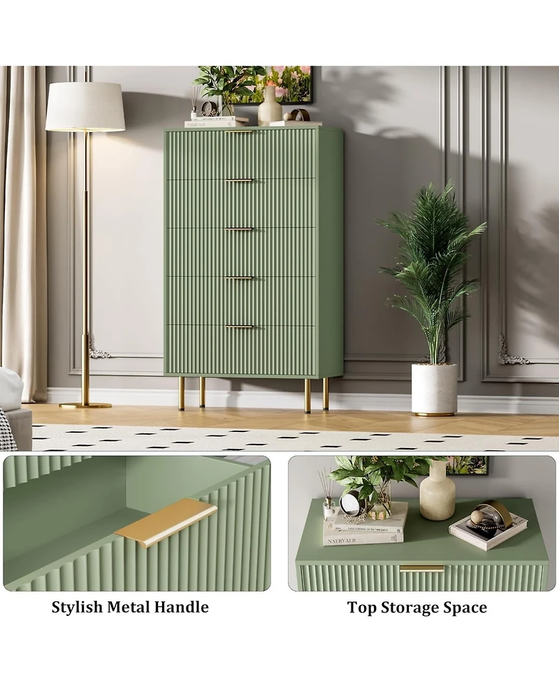 gaomon 1-Pc Wooden Modern 5-Drawer Fluted Dresser Furniture