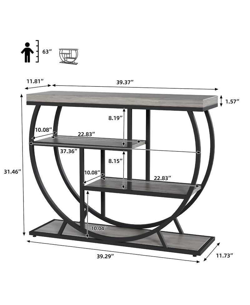 gaomon 39" Narrow Entryway Console Table with 4-Tier Storage and Half-Circle Base, for Living Room, Hallway and Foyer