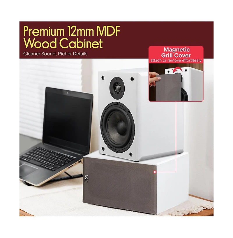 Pyle 6.5 Home Theater Bookshelf Speakers - 2-Way HiFi Sound with Wall Mount Bracket (PHQBS62WH)