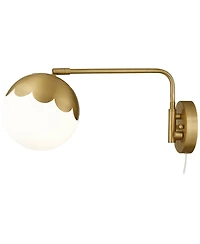 360 Lighting Kelowna Modern Swing Arm Wall Lamp with Cord Cover Brass Plug-in Light Fixture Glass Globe Shade for Bedroom Bedside Living Room Reading