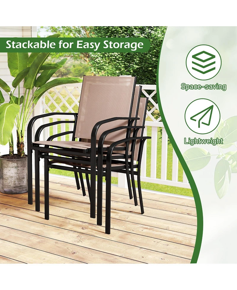 Gymax Outdoor Dining Chairs Set of 4 with Breathable Fabric Armrests High Back