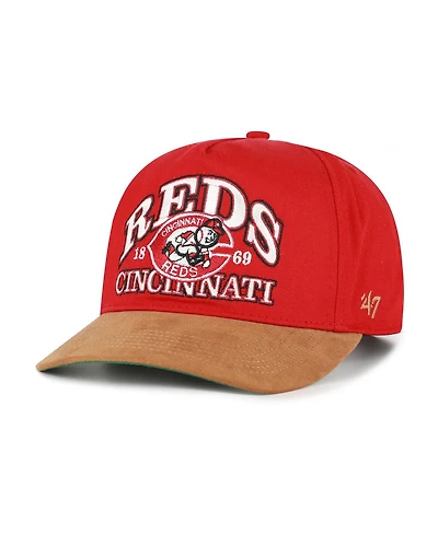'47 Brand Men's Red/Brown Cincinnati Reds Cooperstown Break Wood Suede Hitch Adjustable Hat