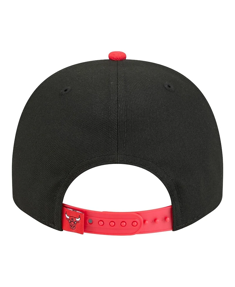New Era Men's Black Chicago Bulls Injection Cartoon Logo A-Frame 9FIFTY Adjustable Hat