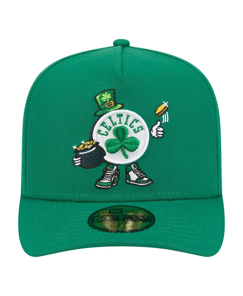 New Era Men's Kelly Green Boston Celtics Injection Cartoon Logo A-Frame 59FIFTY Fitted Hat