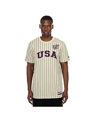 New Era Men's Cream Usa Baseball Throwback Meshback Pinstripe T-Shirt