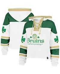 '47 Brand Women's White Boston Bruins McLucky Cropped Lacer Hoodie